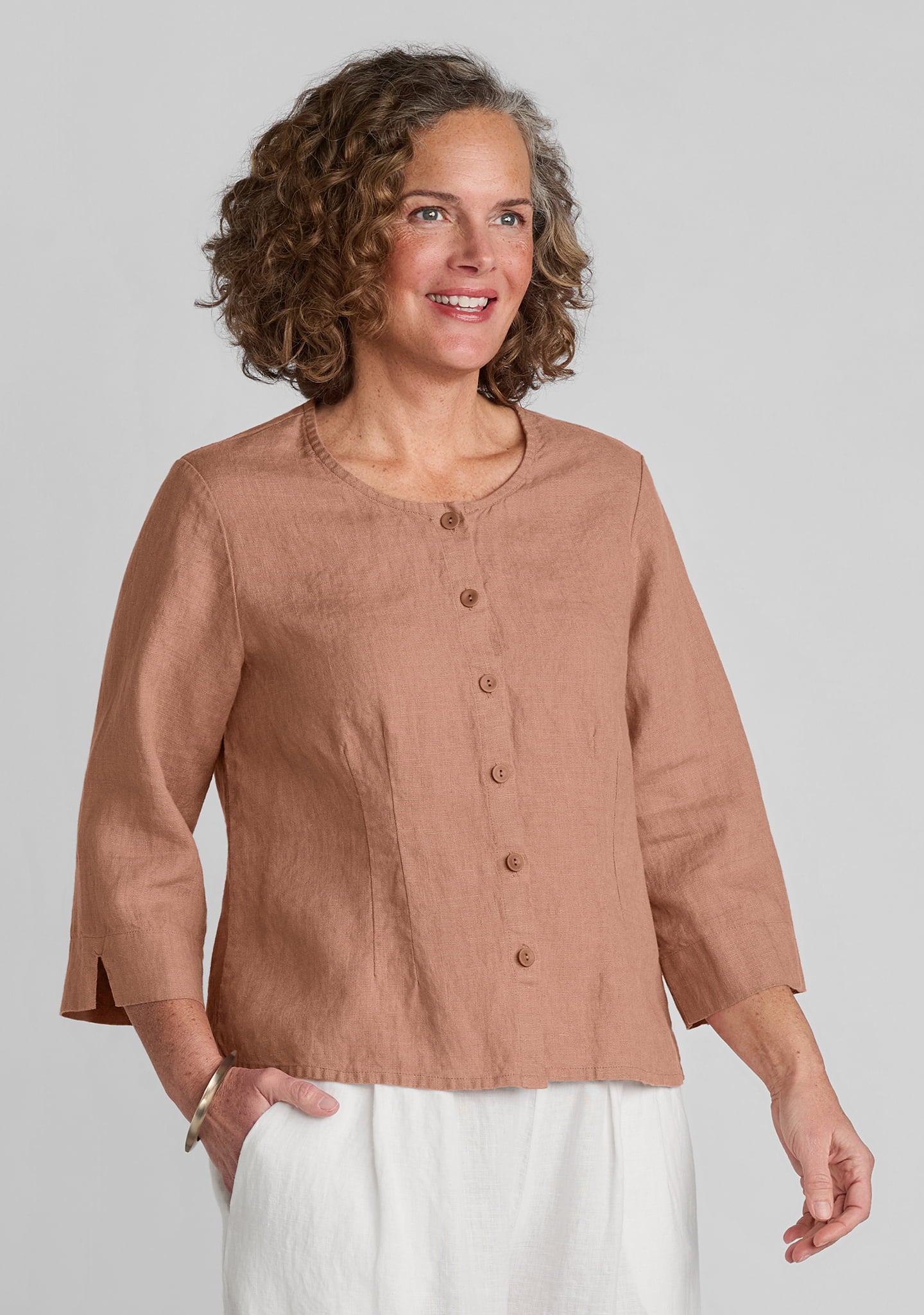 Dainty Cardigan - Linen Button Down - Salmon