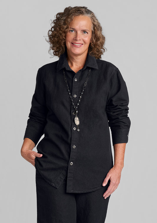denim shirt linen/cotton button down black