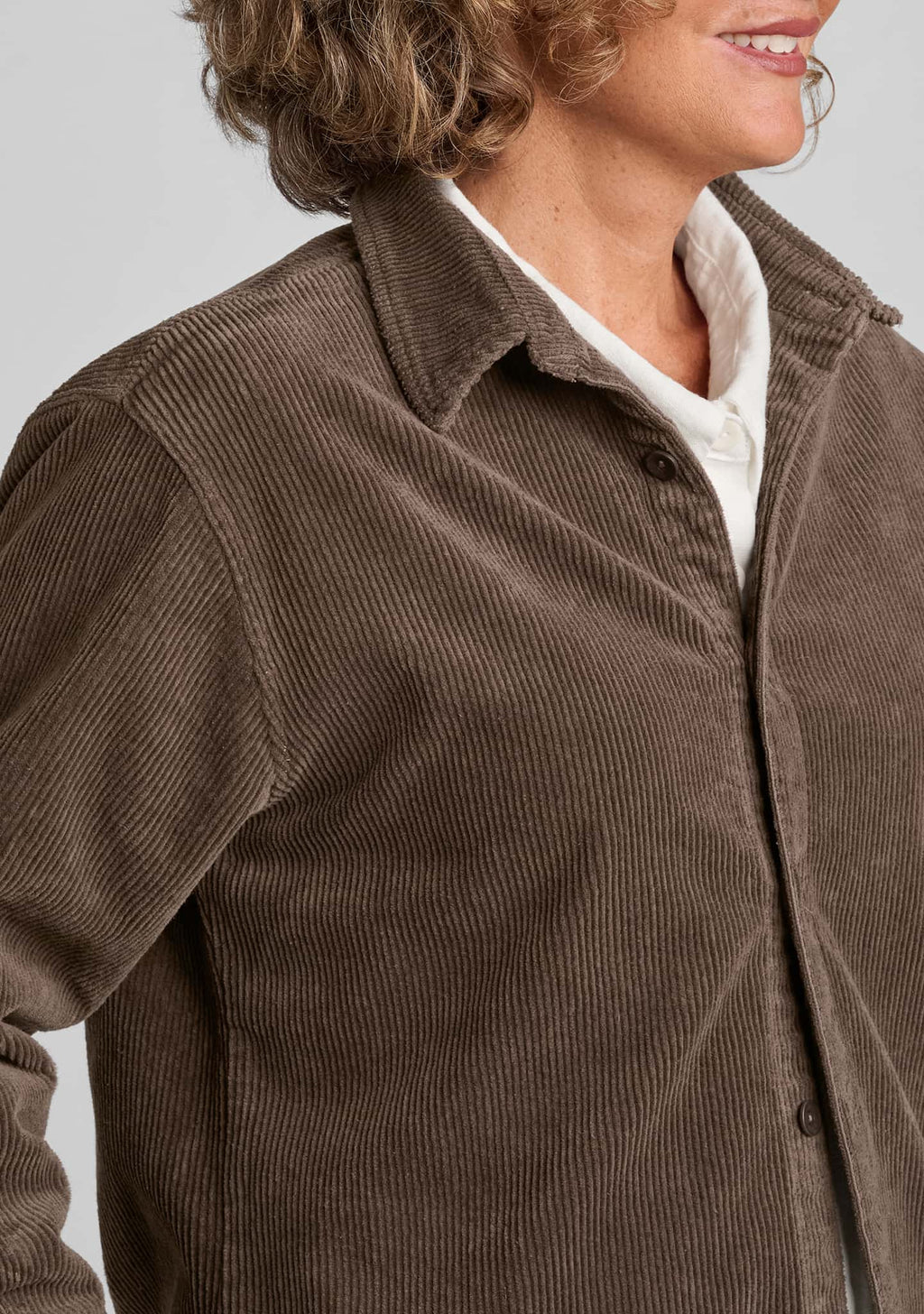 close up of corduroy fabric in brown