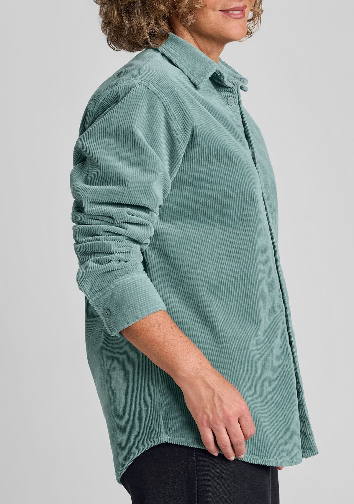 side view of corduroy shirt
