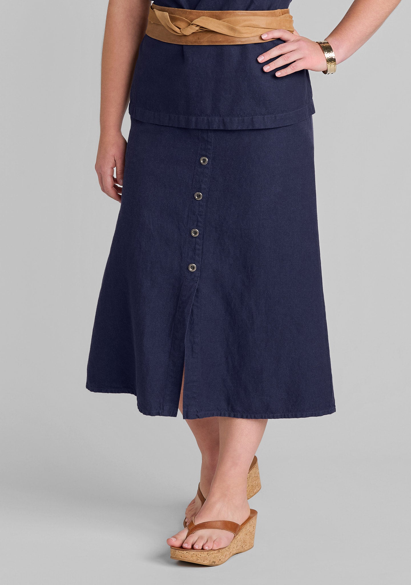 denim skirt linen/cotton blend blue