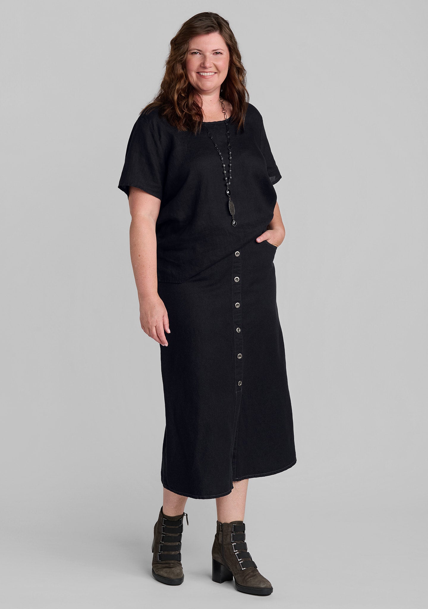 Denim Skirt - Linen/Cotton Blend - Black Denim