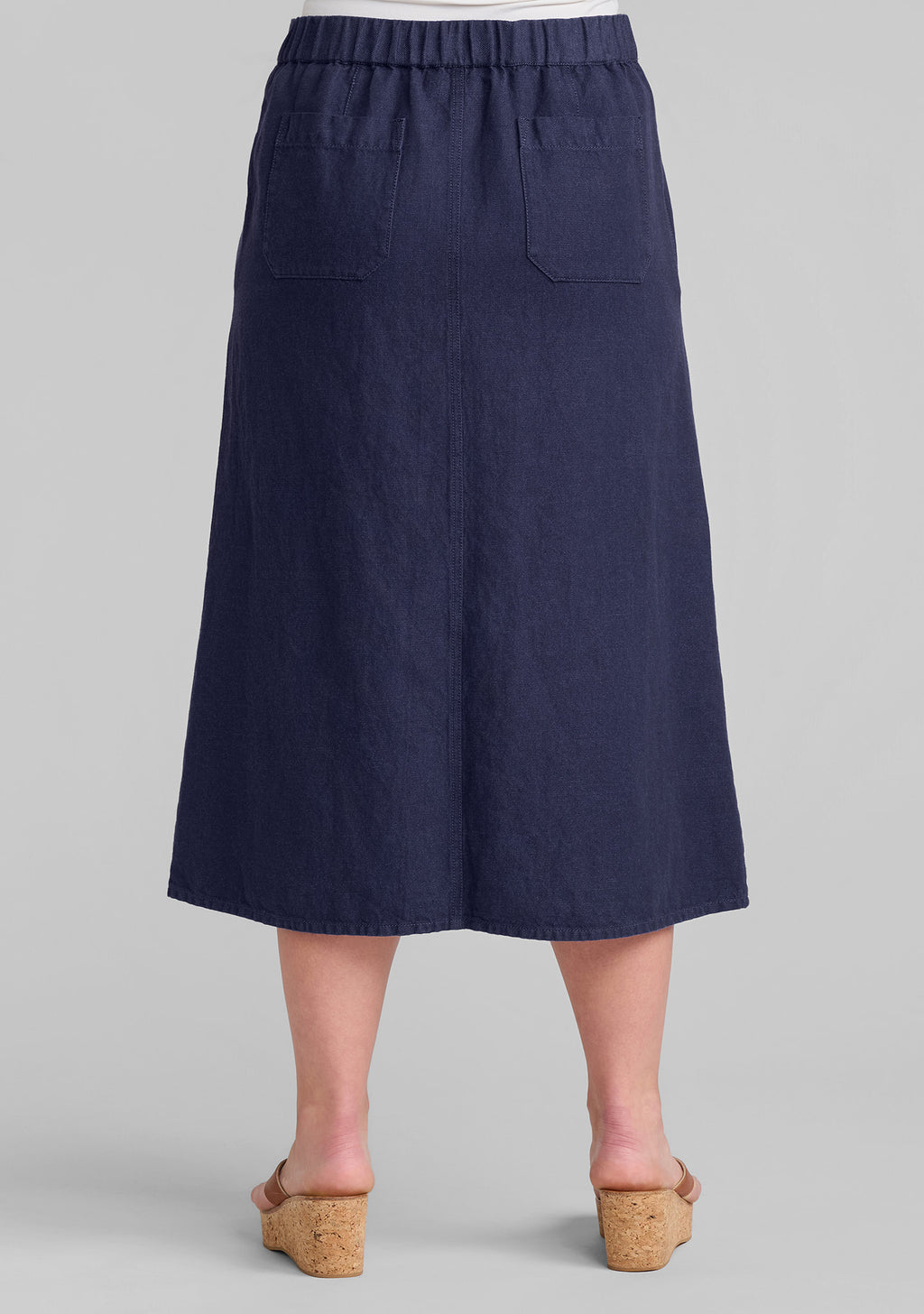 back detail denim skirt linen/cotton blend details