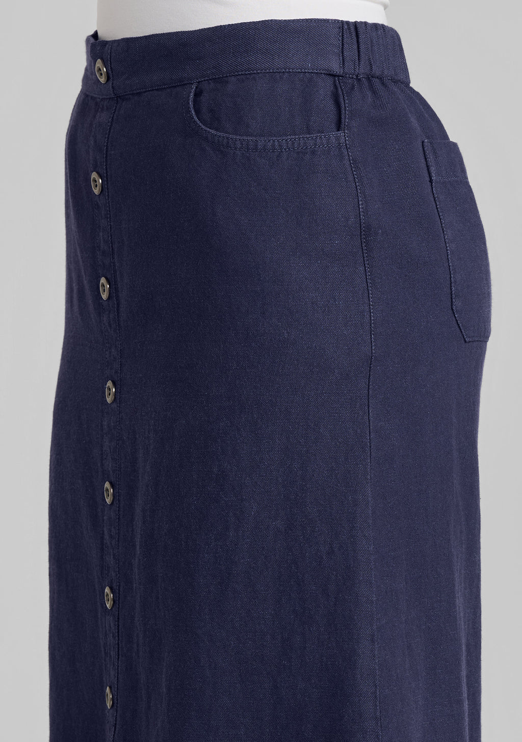 side view denim skirt linen/cotton blend details