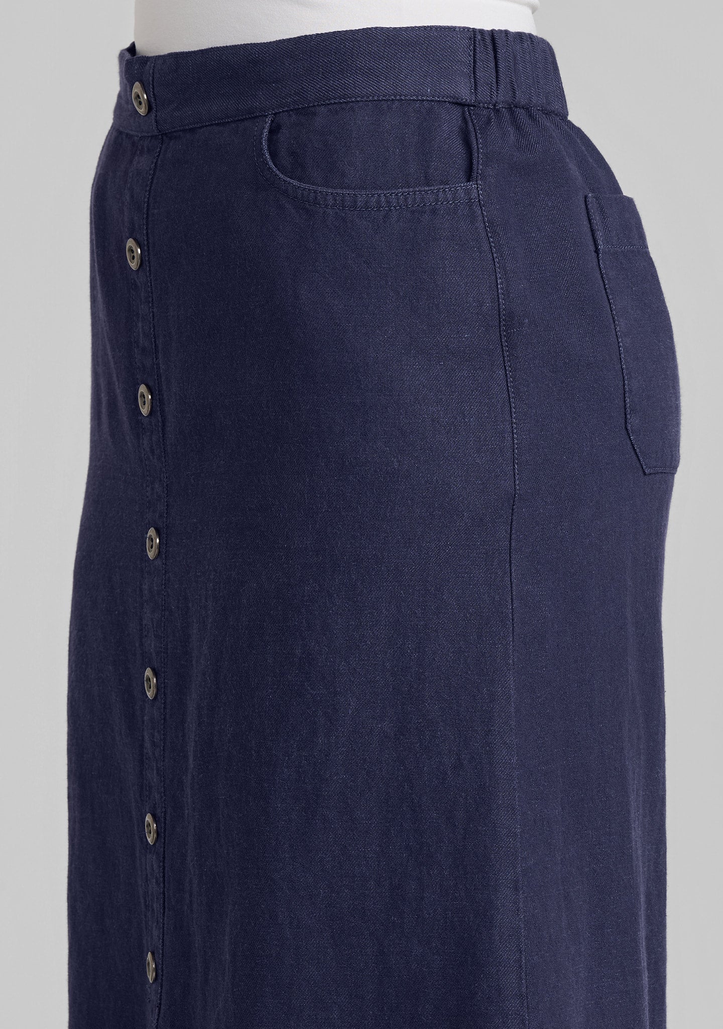 side view denim skirt linen/cotton blend details