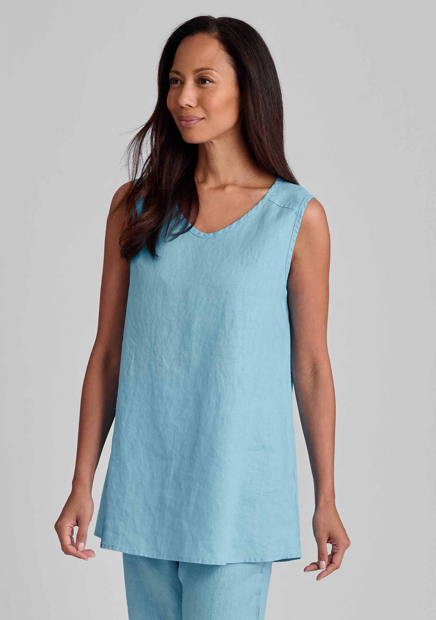 New factory FLAX Sleeveless Bias Linen Tunic Top 3G 3X Azure Blue Yarn Dye