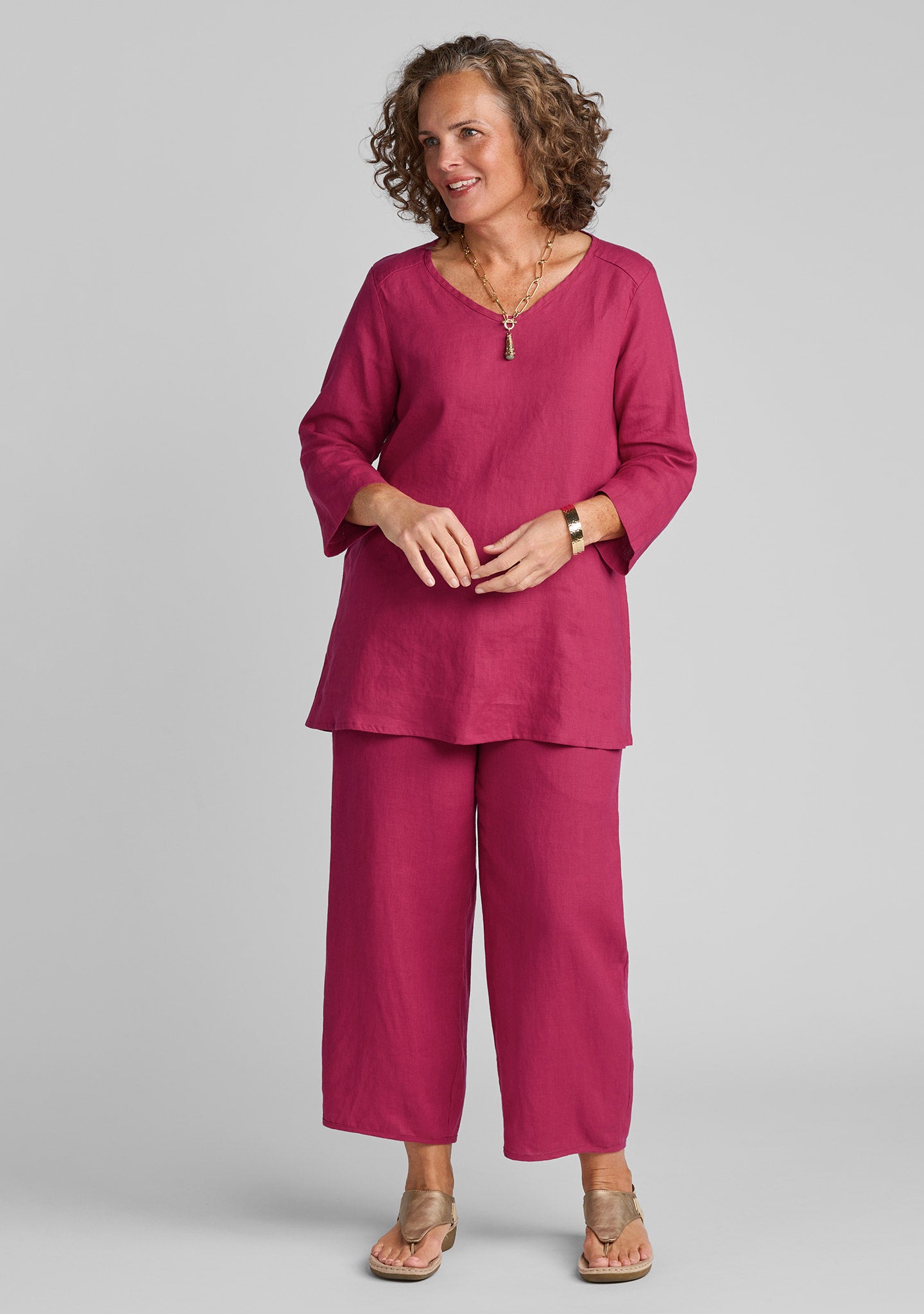 FLAX linen shirt in pink with linen pants in pink