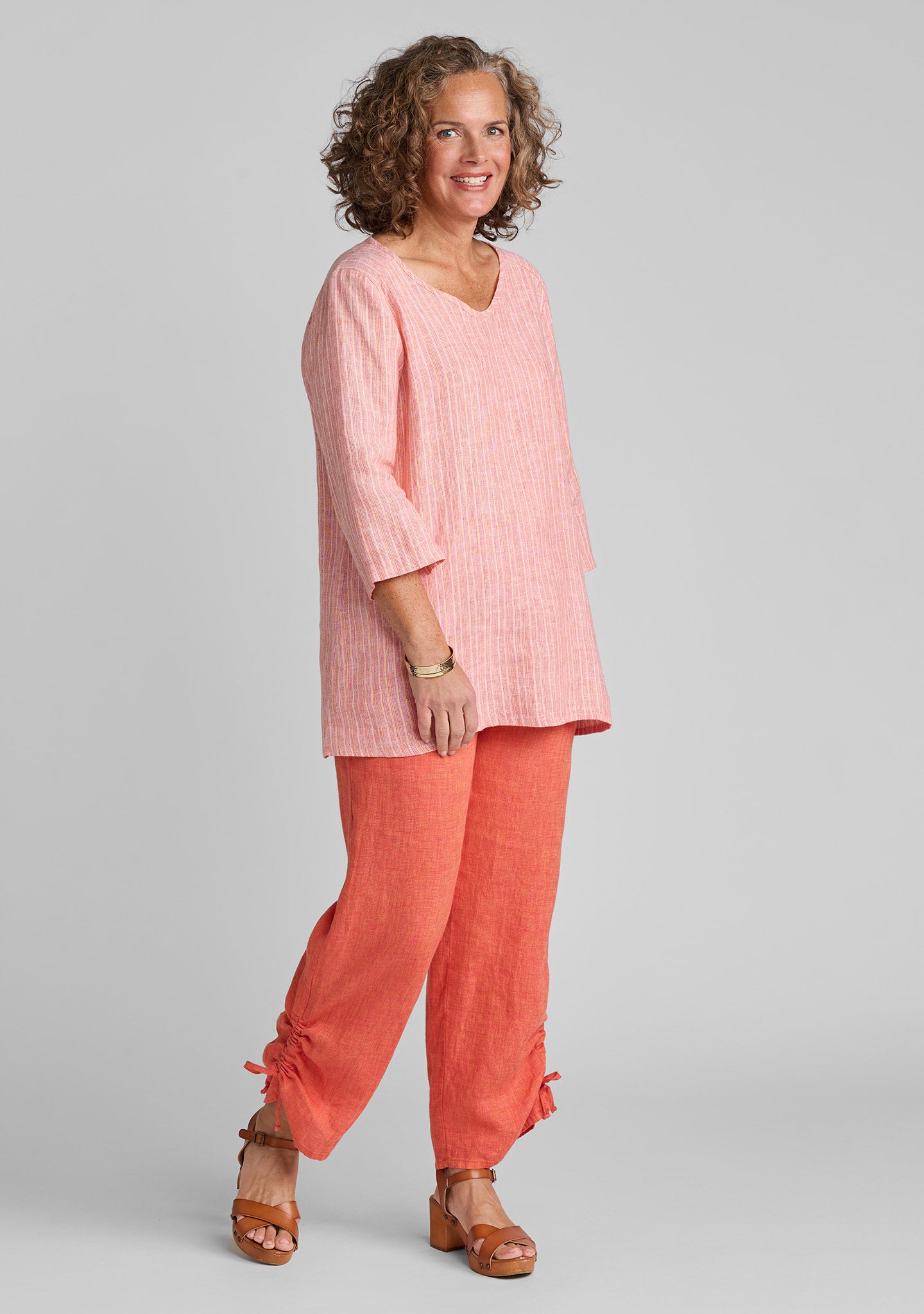 FLAX linen shirt in orange with linen pants in orange