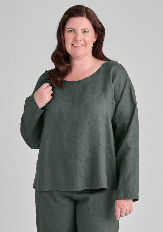 easy tee long sleeve linen tee green