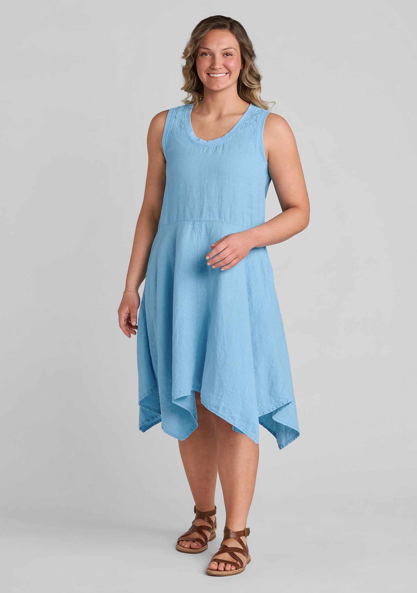 Edgy Dress - Sleeveless Linen Dress - Baby Blue