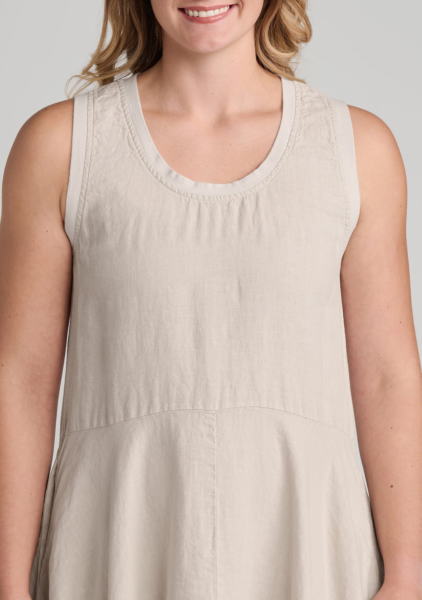 edgy dress sleeveless linen dress details