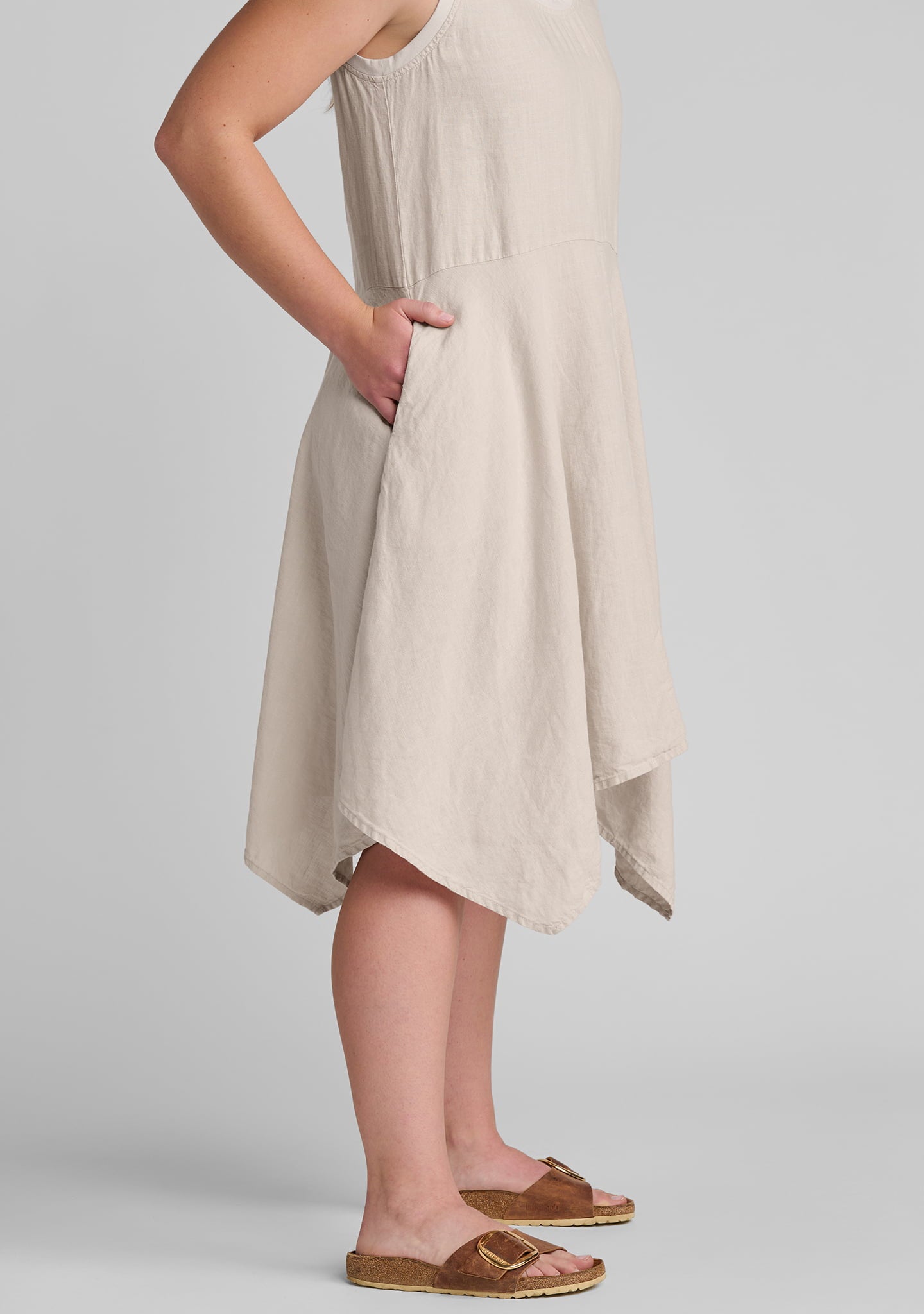 edgy dress sleeveless linen dress details