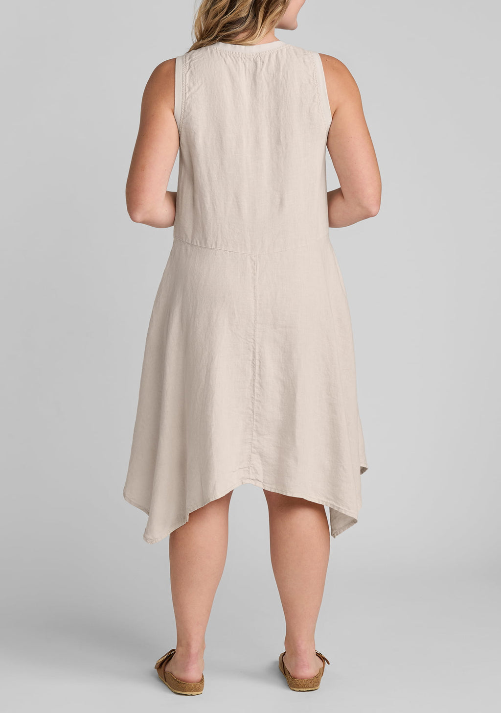 edgy dress sleeveless linen dress details