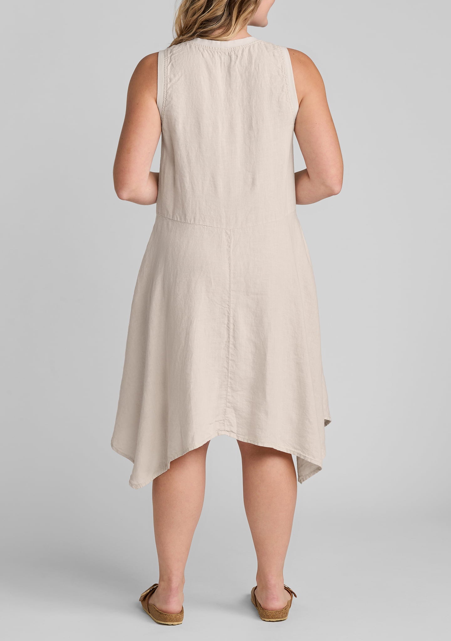 edgy dress sleeveless linen dress details