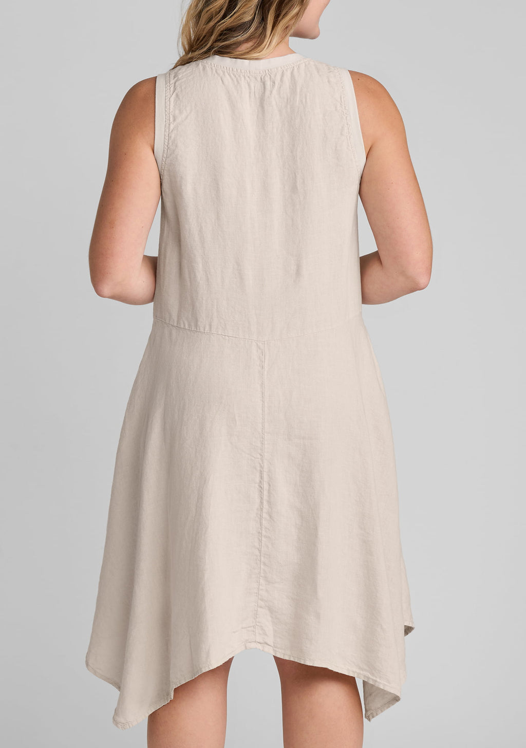 edgy dress sleeveless linen dress details