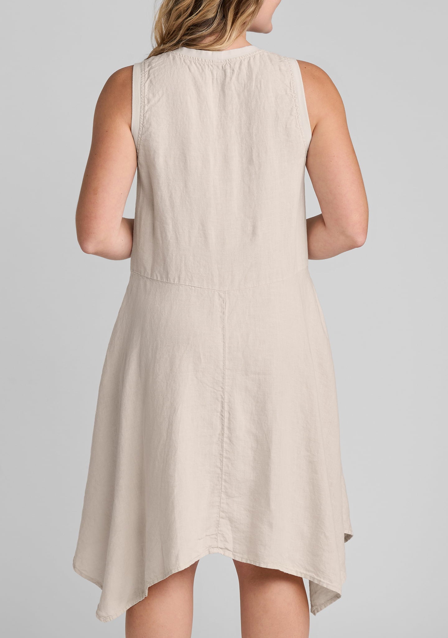 edgy dress sleeveless linen dress details
