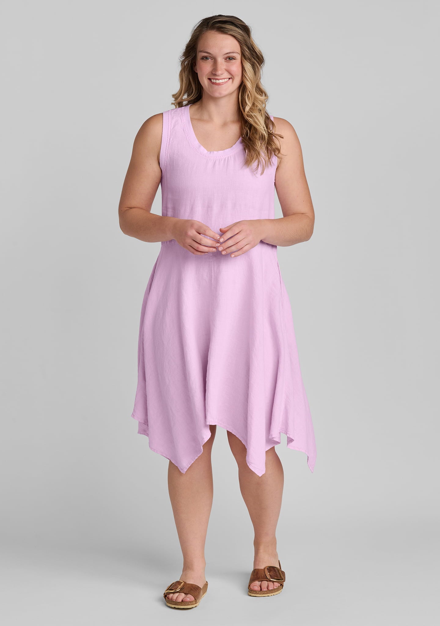 Edgy Dress - Sleeveless Linen Dress - Orchid