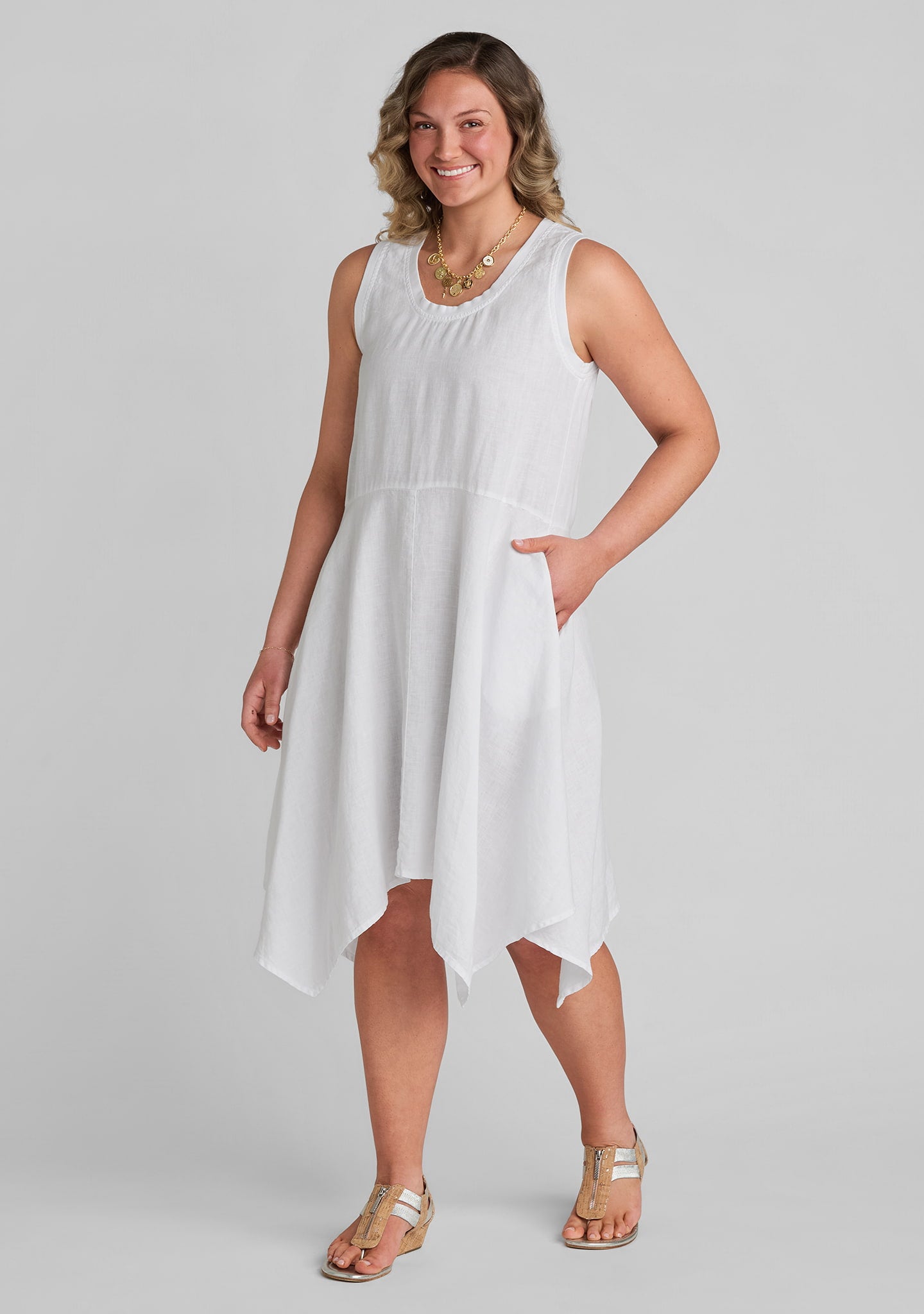 Edgy Dress - Sleeveless Linen Dress - White