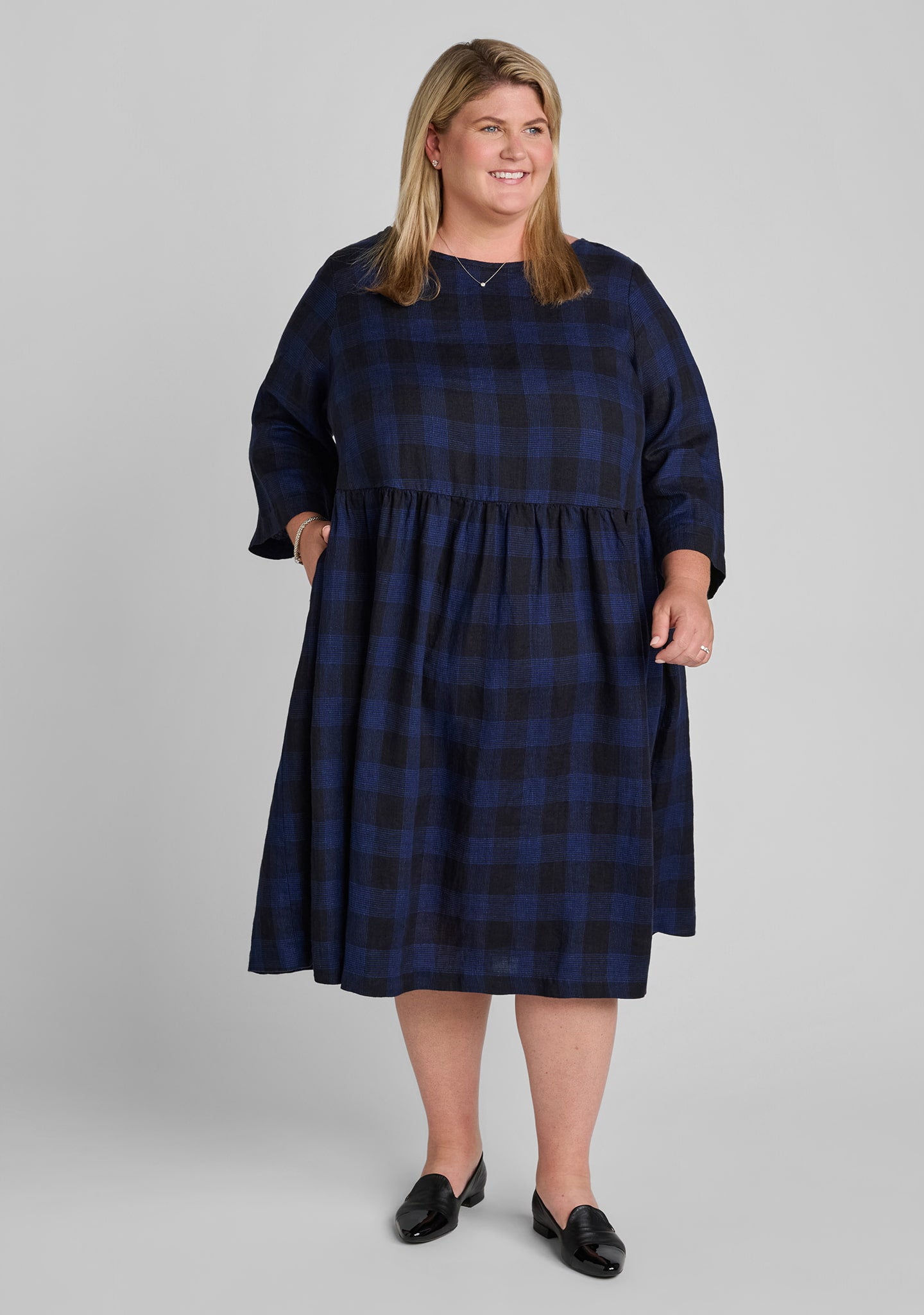 FLAX linen dress in plaid