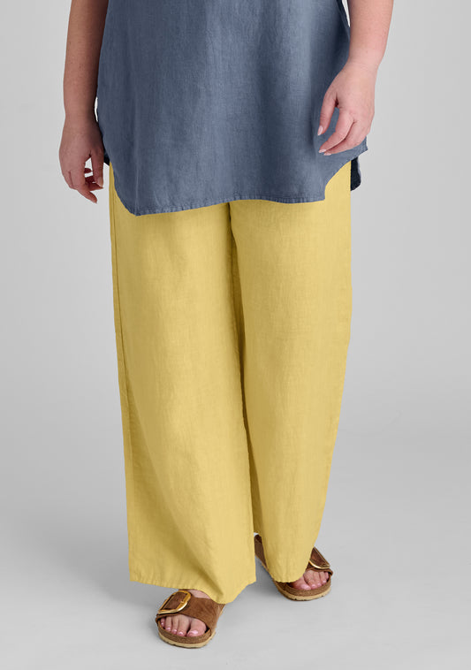 flat iron pant linen drawstring pants yellow