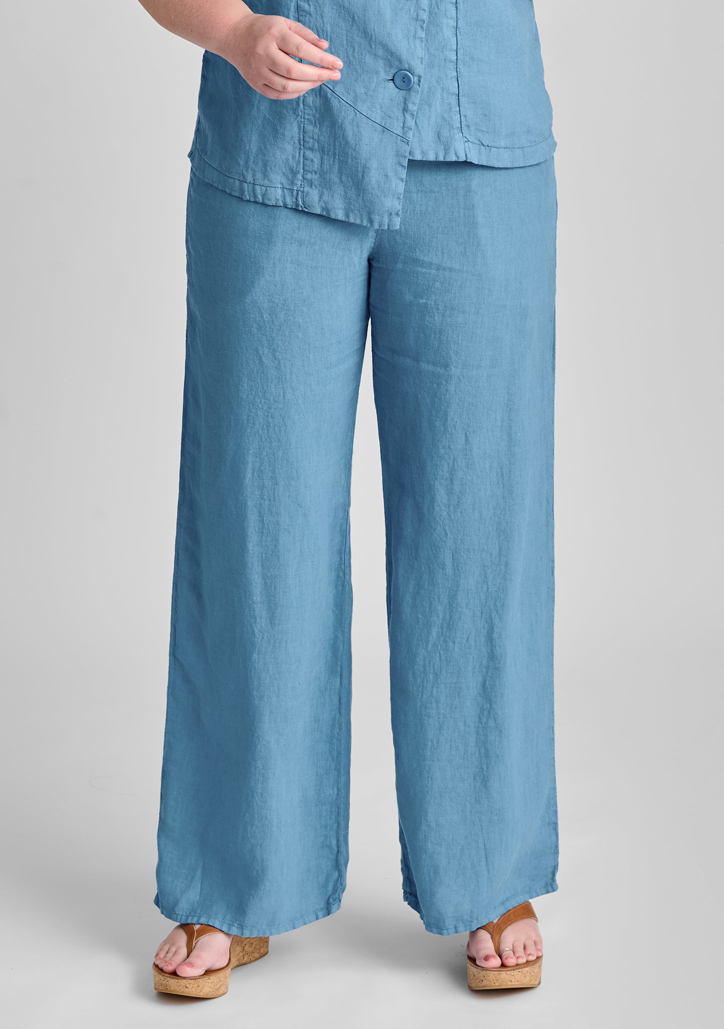 flat iron pant linen drawstring pants blue