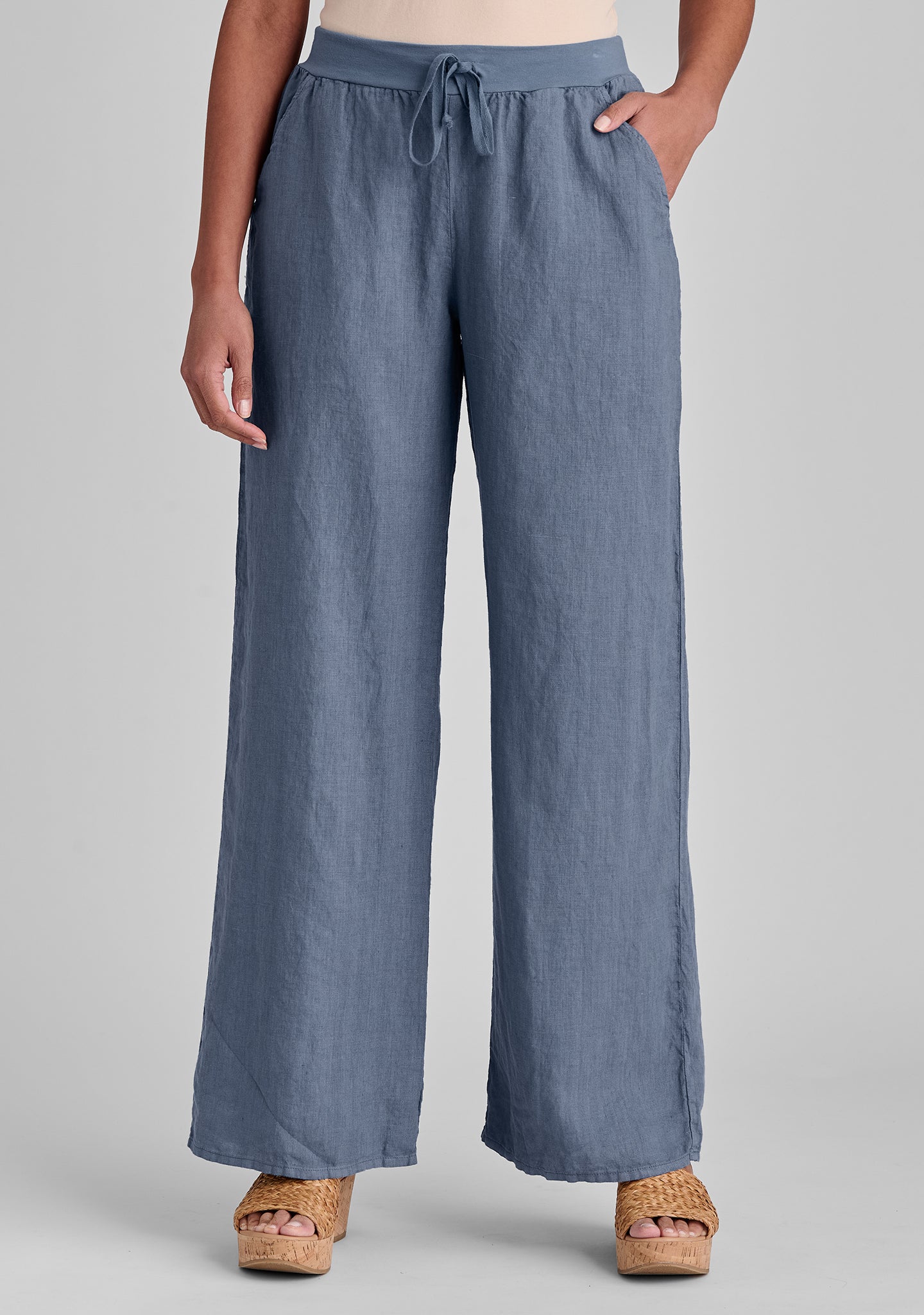 flat iron pant linen drawstring pants details