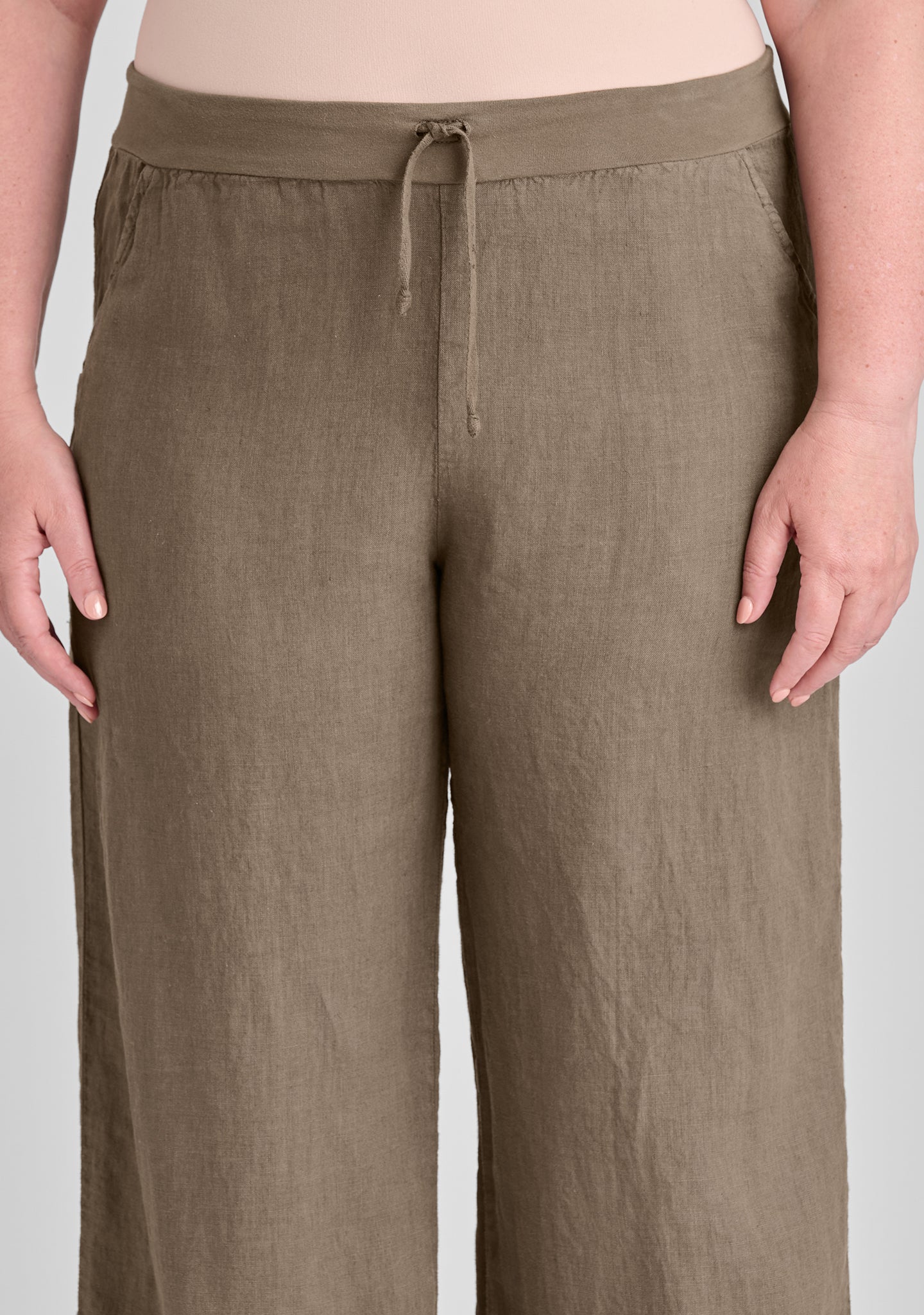 flat iron pant linen drawstring pants details