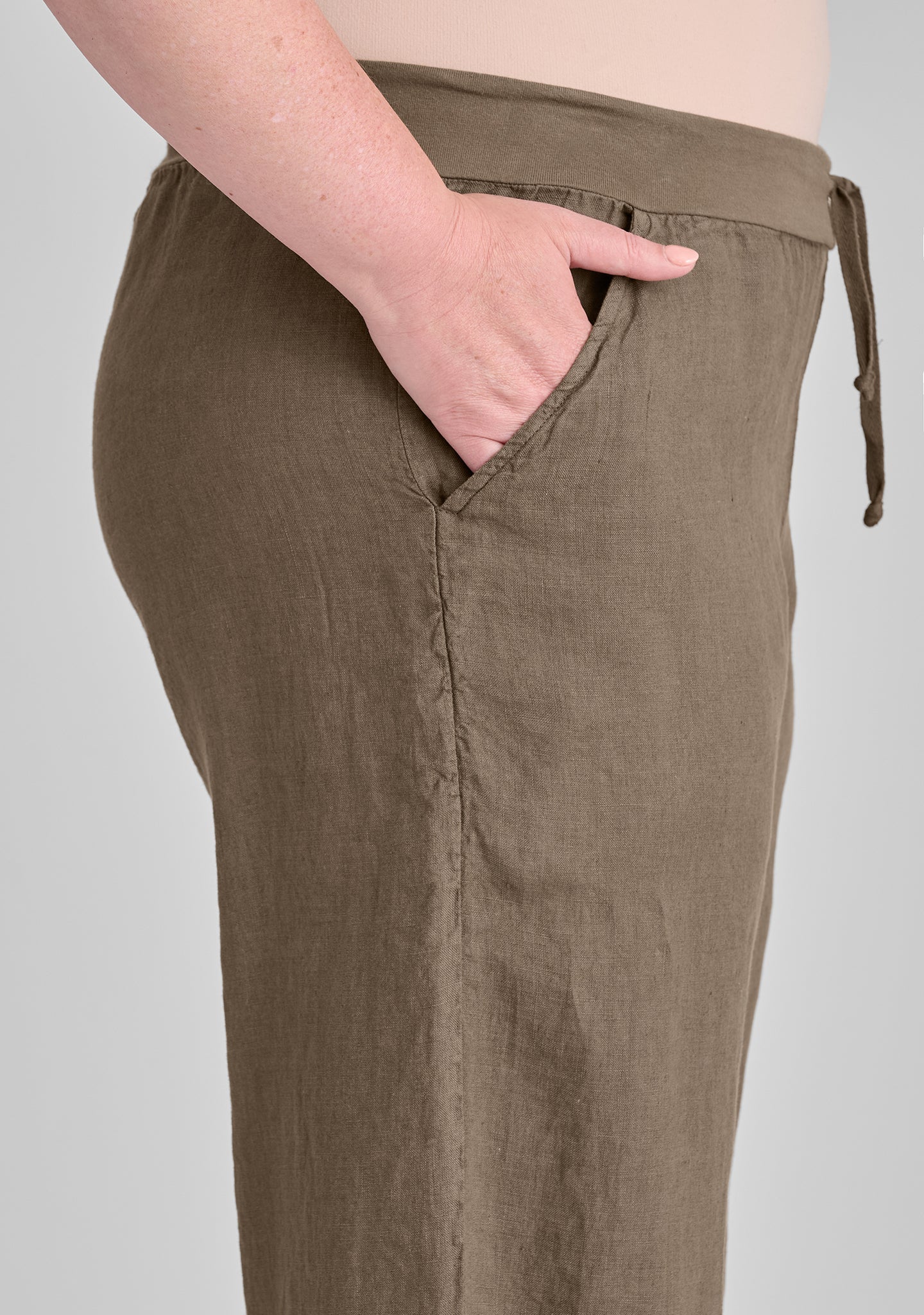 flat iron pant linen drawstring pants details