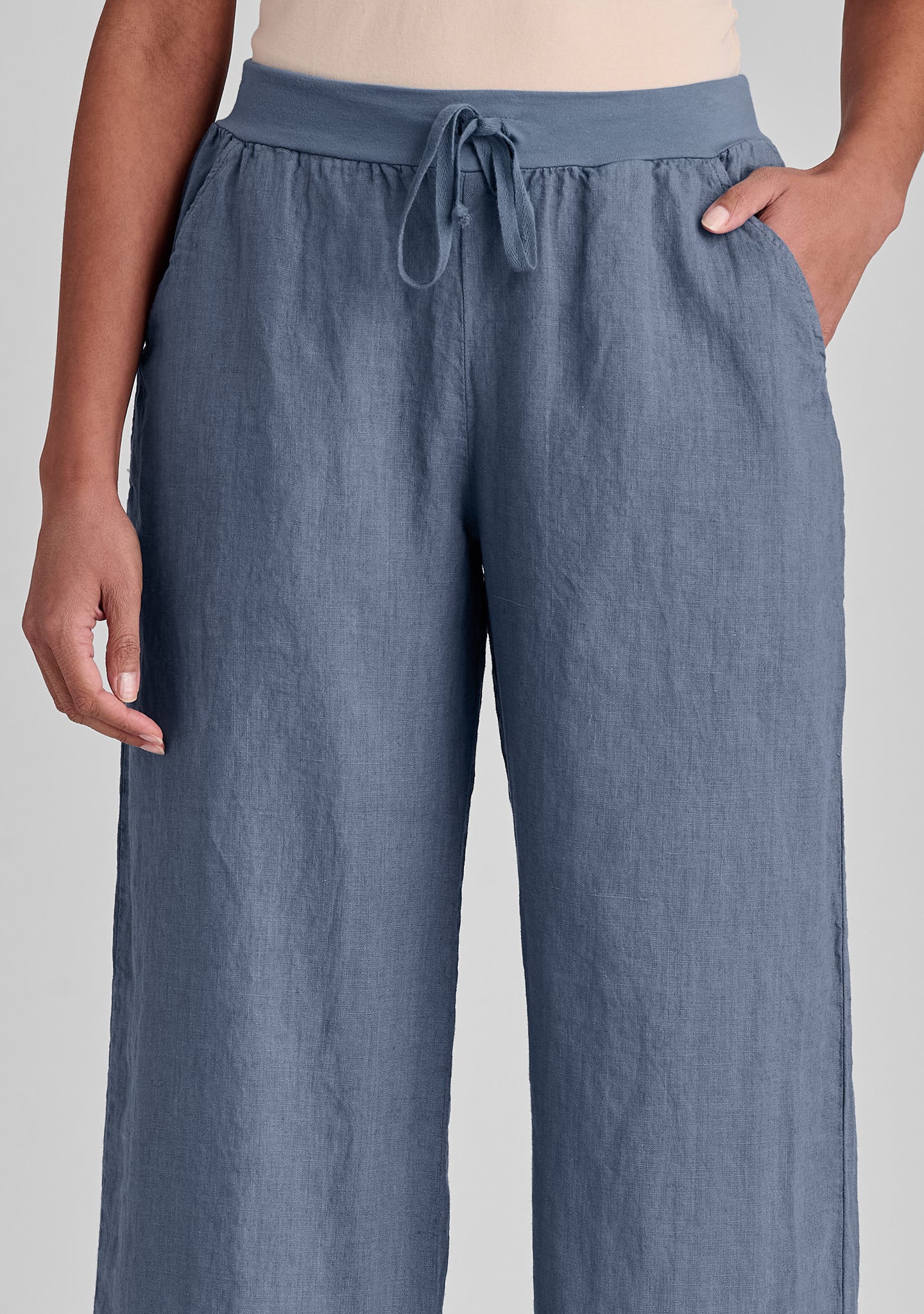flat iron pant linen drawstring pants details