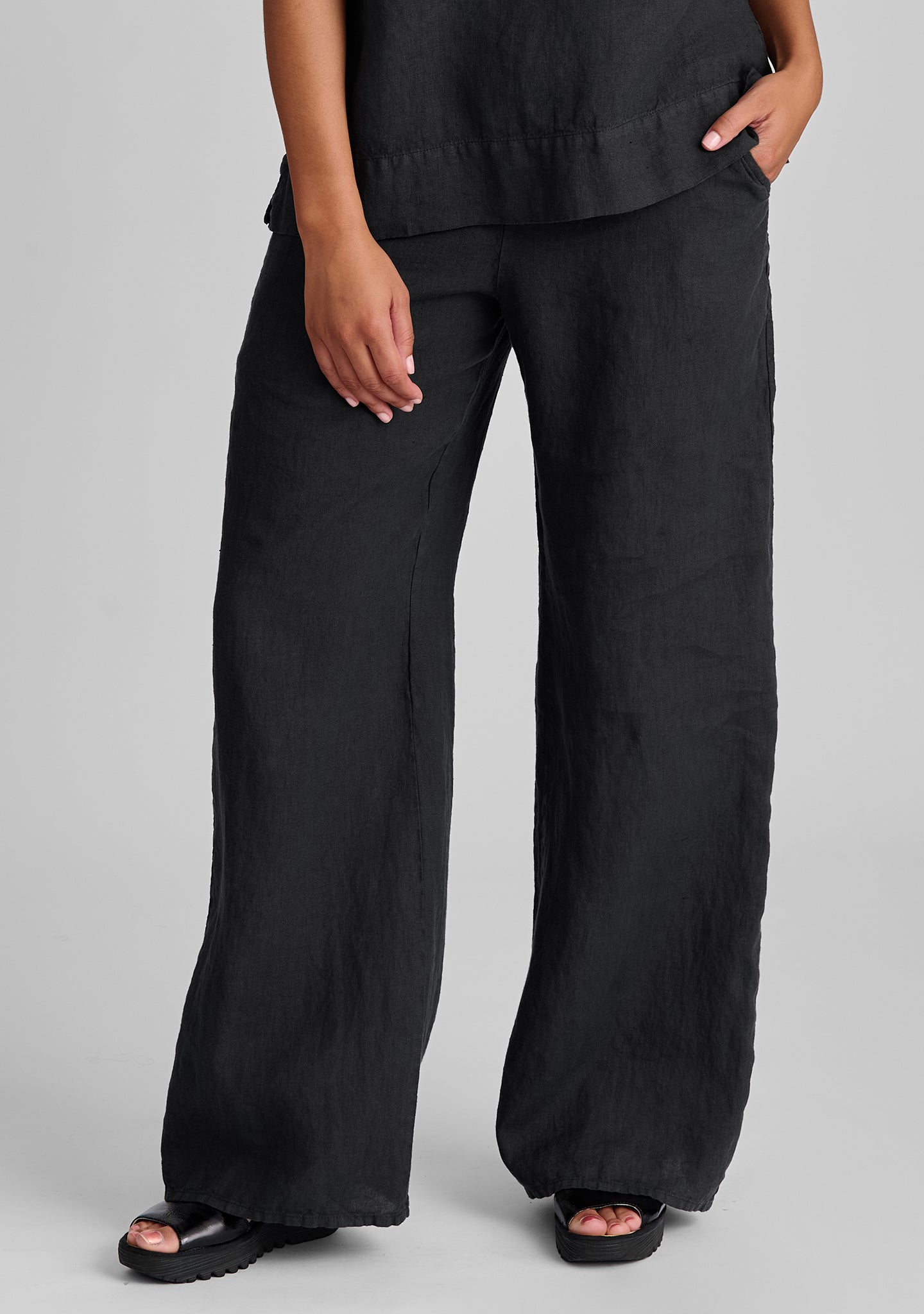 flat iron pant linen drawstring pants black