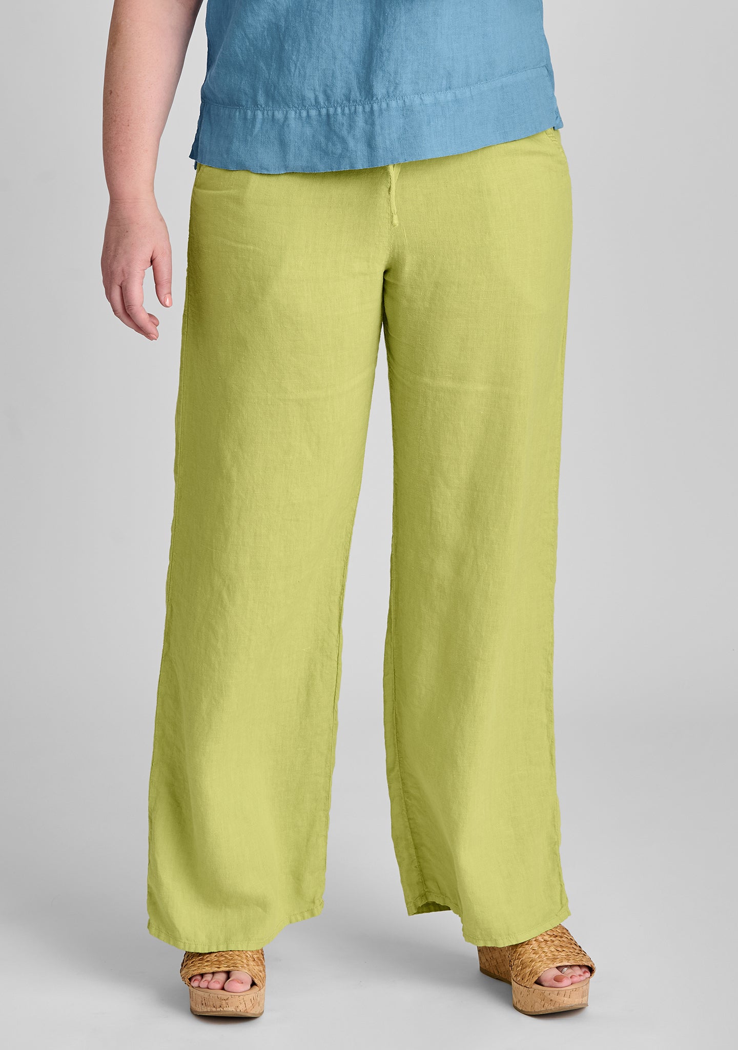 flat iron pant linen drawstring pants green