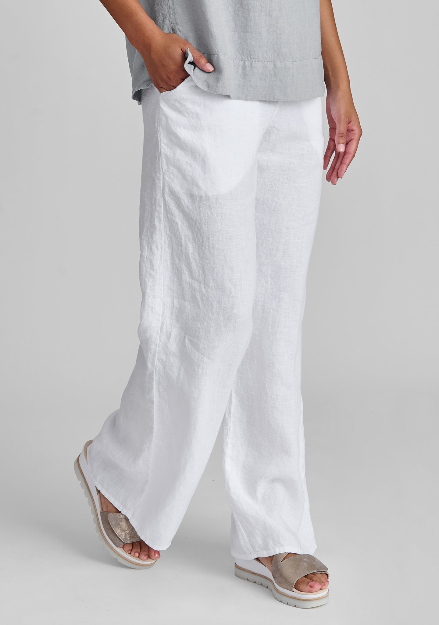 flat iron pant linen drawstring pants white