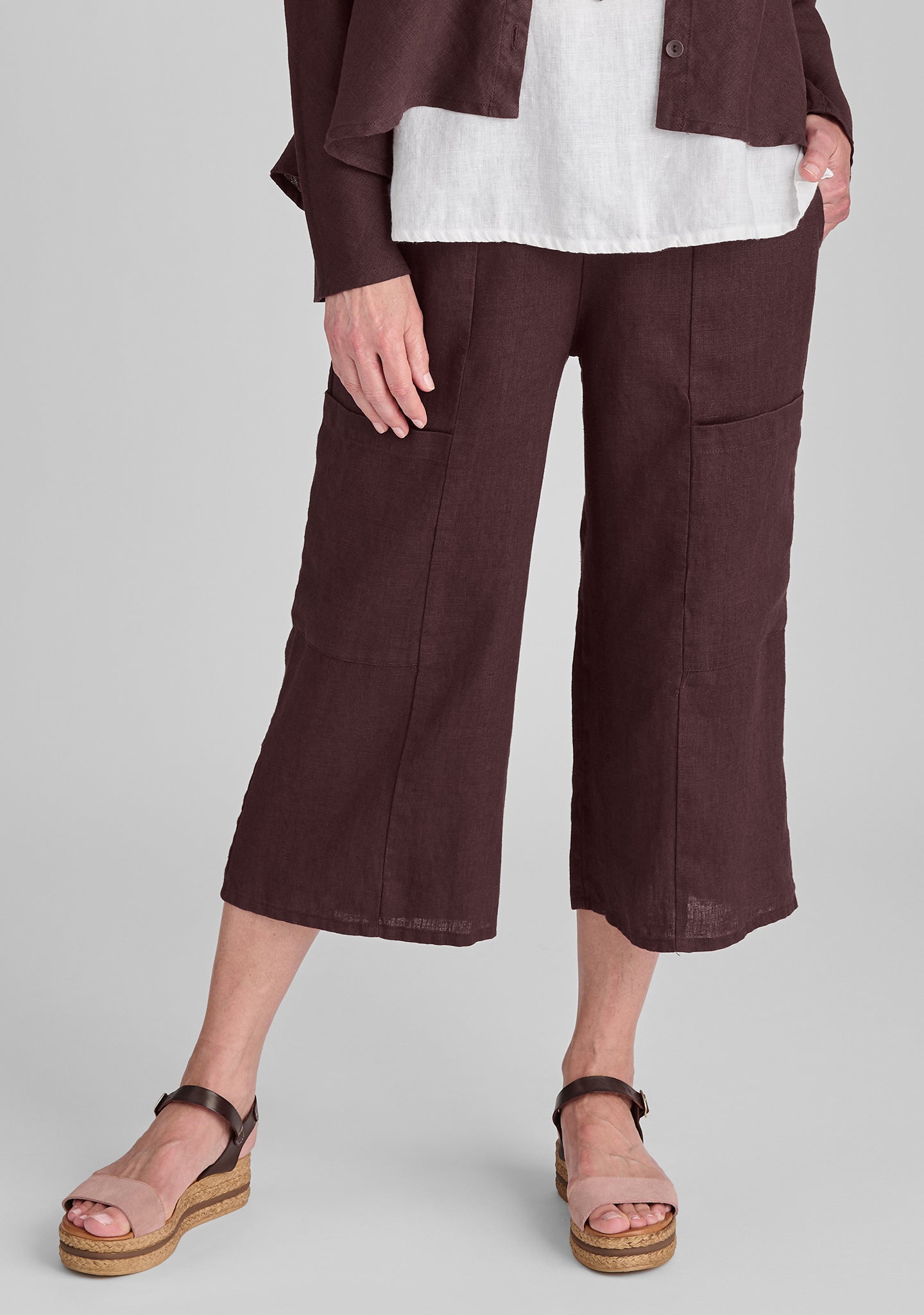 flattering crop linen pants brown