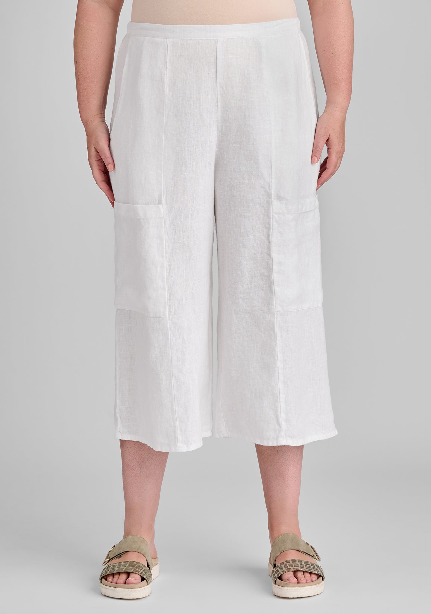 flattering crop linen pants white