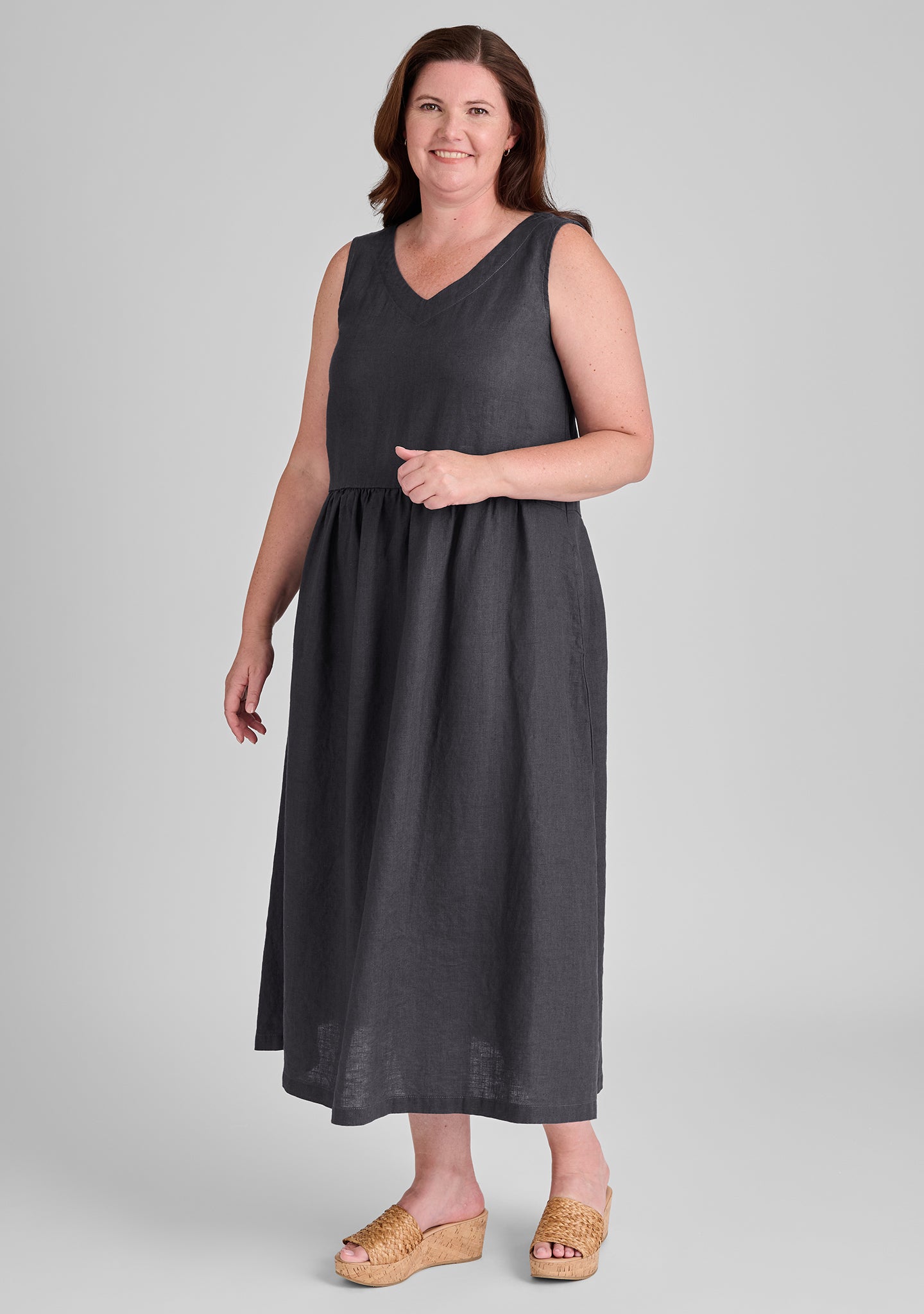 flaxfull dress linen maxi dress grey