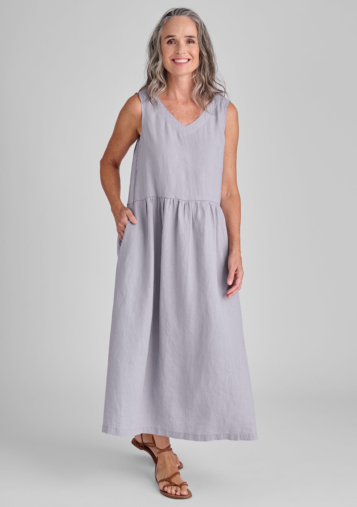 flaxfull dress linen maxi dress grey