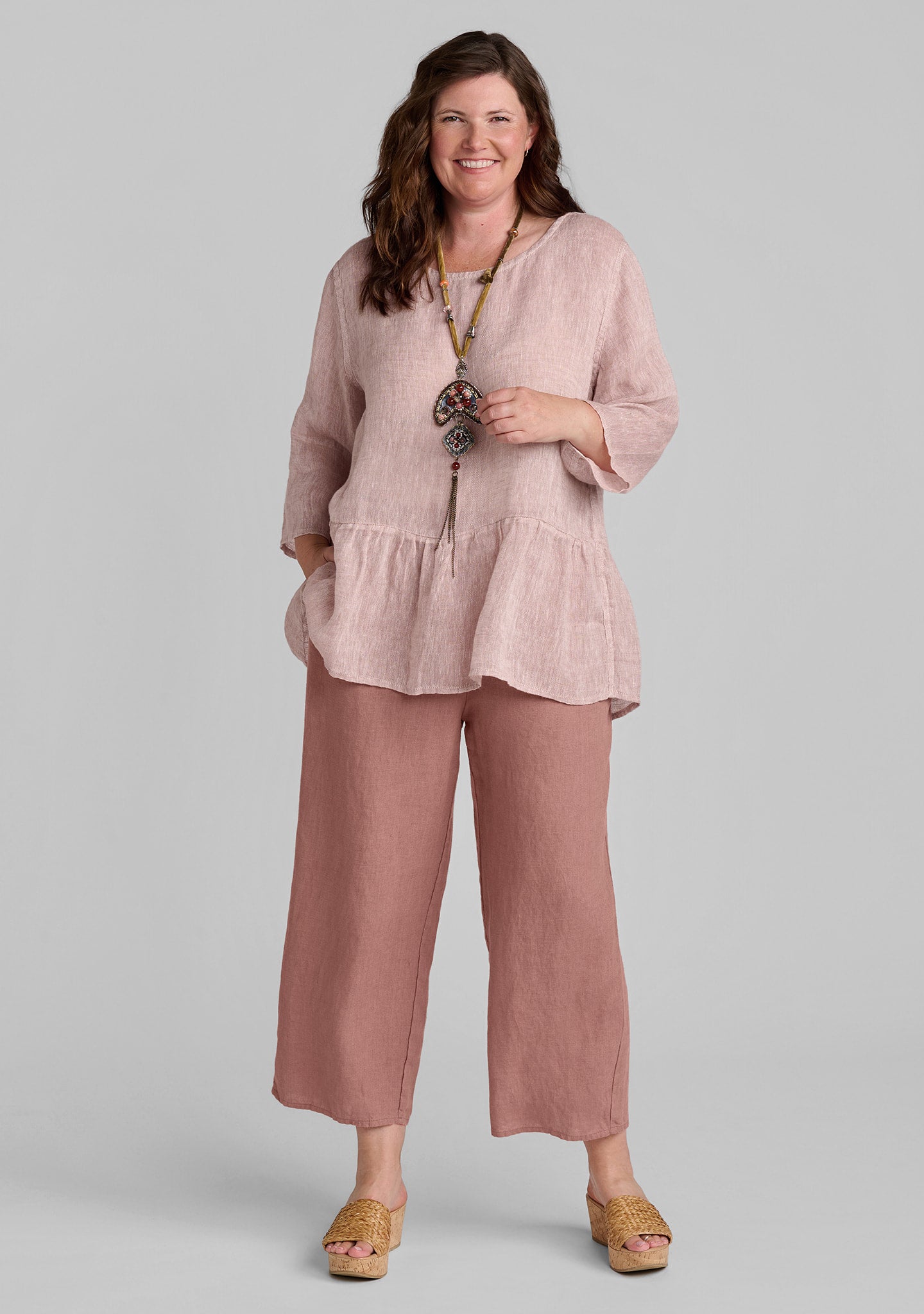 FLAX pink linen shirt with pink linen pants