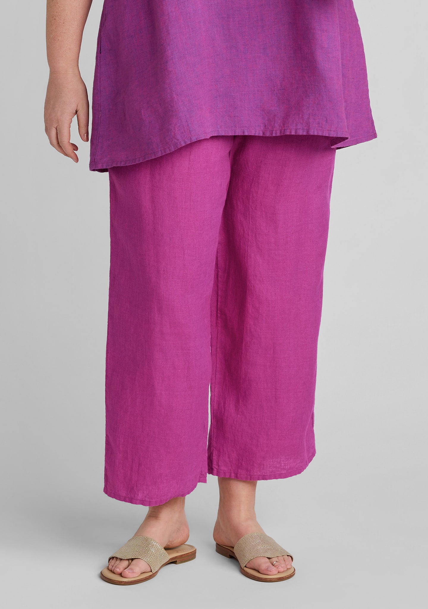 Floods - Linen Pants With Elastic Waist - Petunia Stria
