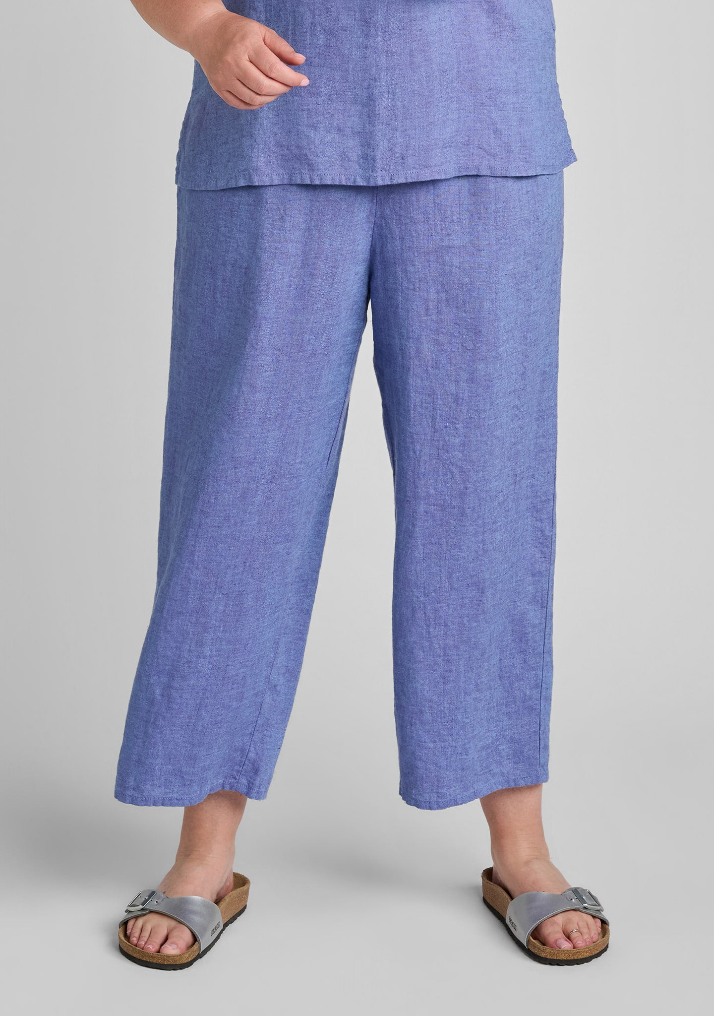 floods linen pants with elastic waist purple
