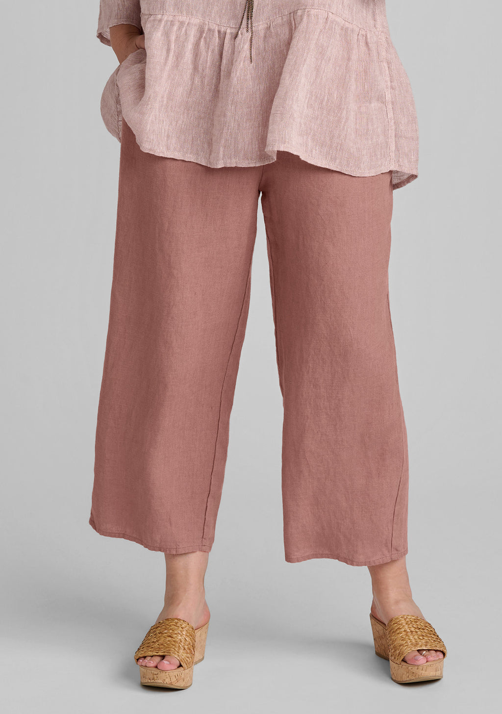 floods linen pants with elastic waist pink