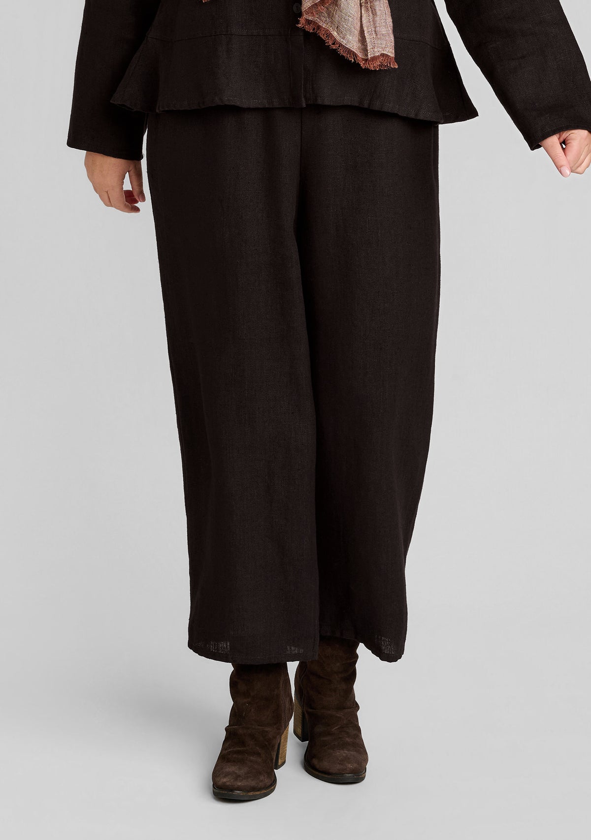 floods linen pants with elastic waist brown