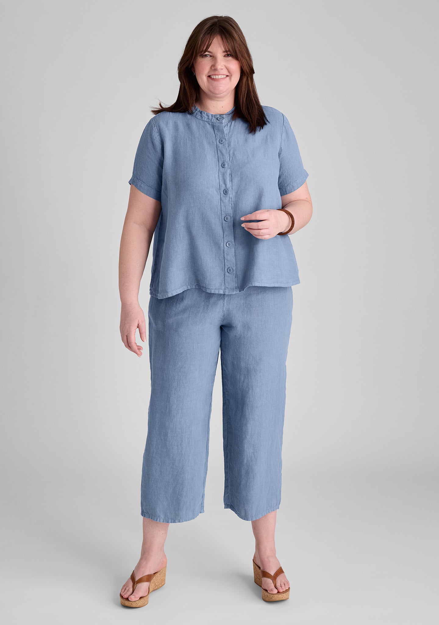 FLAX linen blouse in blue with linen pants in blue