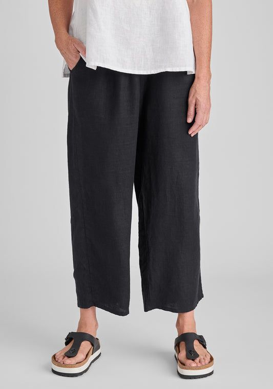 floods linen pants with elastic waist black