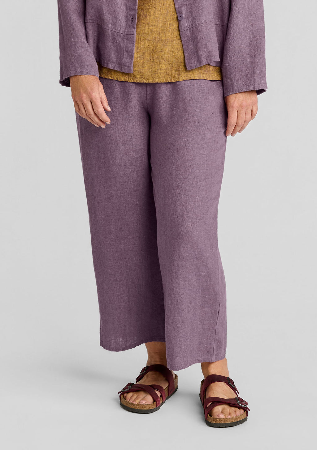 floods linen pants with elastic waist purple