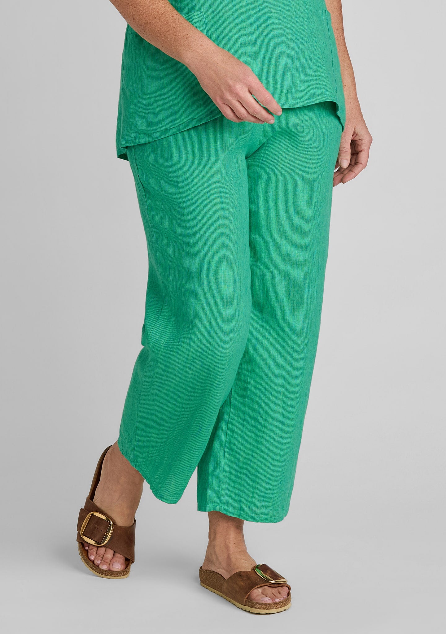 floods linen pants with elastic waist green