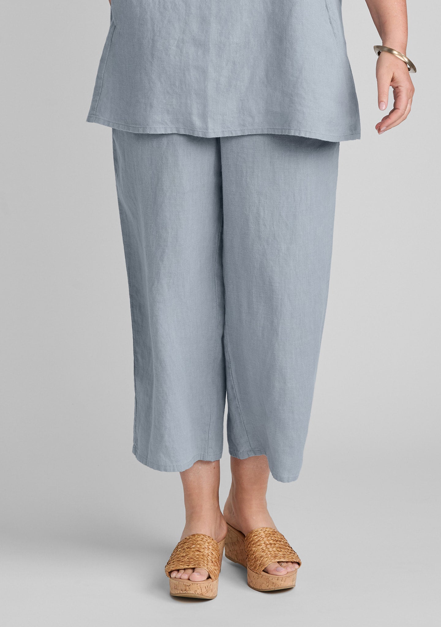 floods linen pants with elastic waist blue