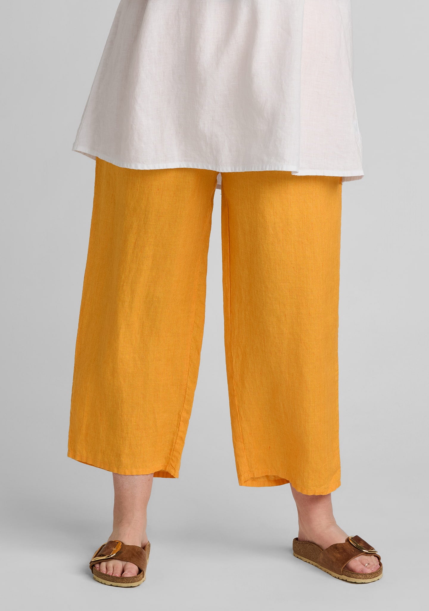 floods linen pants with elastic waist orange
