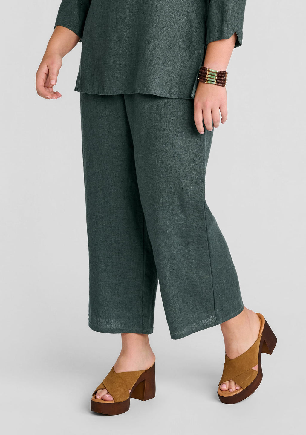 floods linen pants with elastic waist green