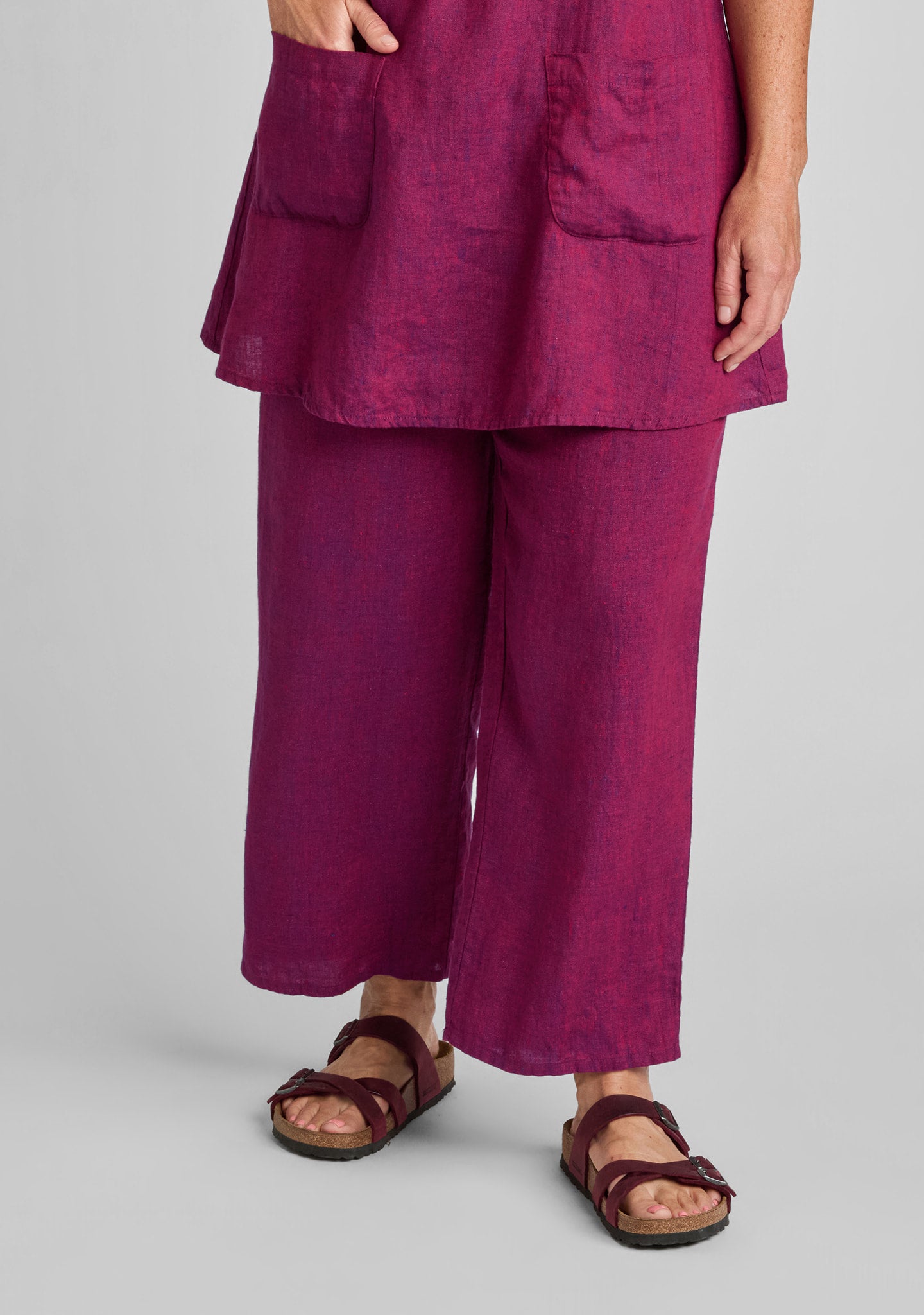 floods linen pants with elastic waist red