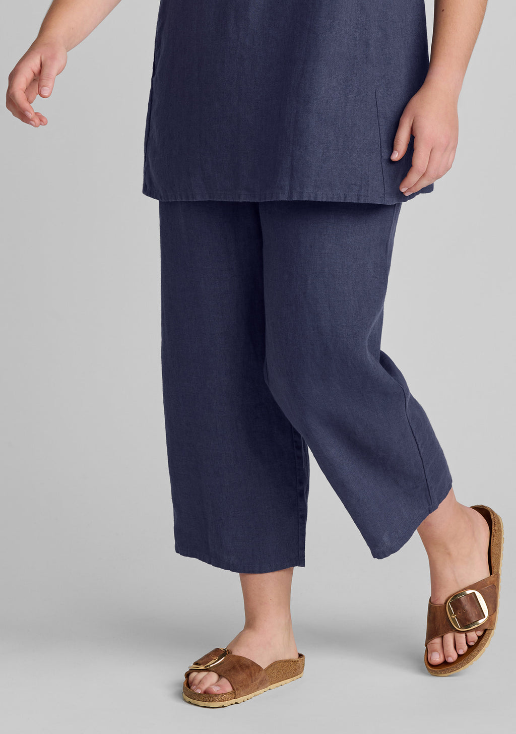 floods linen pants with elastic waist blue
